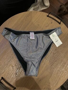 No Boundaries Silver Shimmery Bikini Bottom